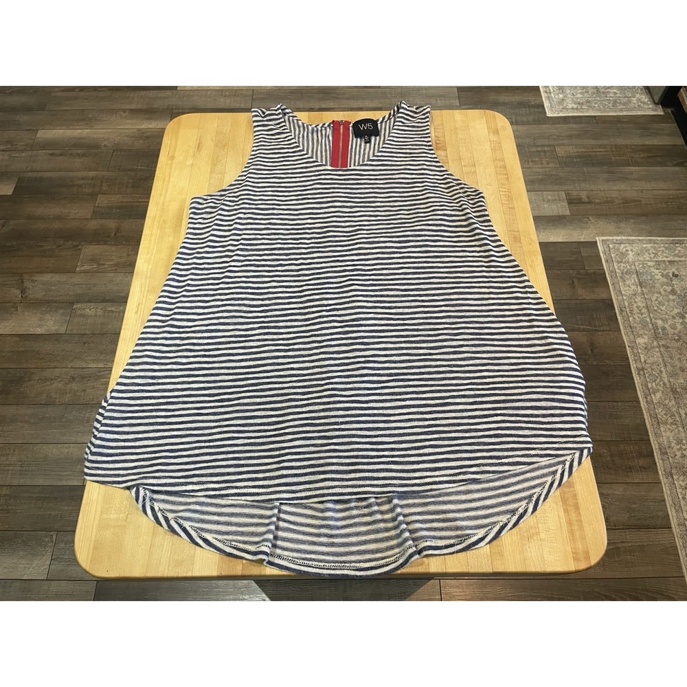 Anthropologie W5 White & Blue Pin Striped Flowy Ho Low Tank Top XL Red ZipSailor